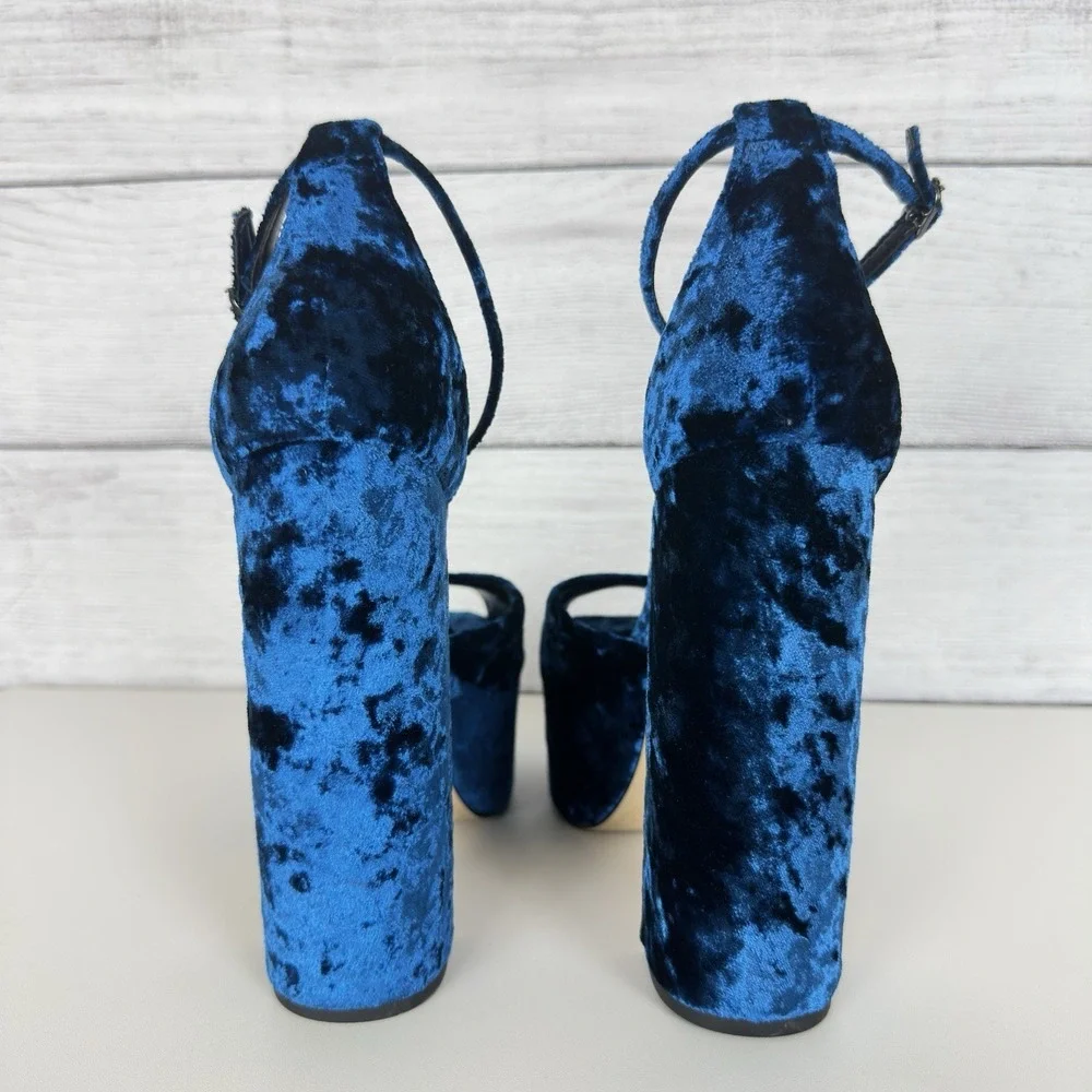 Sam Edelman Kori Platform Heels‎ Blue Velvet Ankle Strap Open Toe Size 7 Bratz